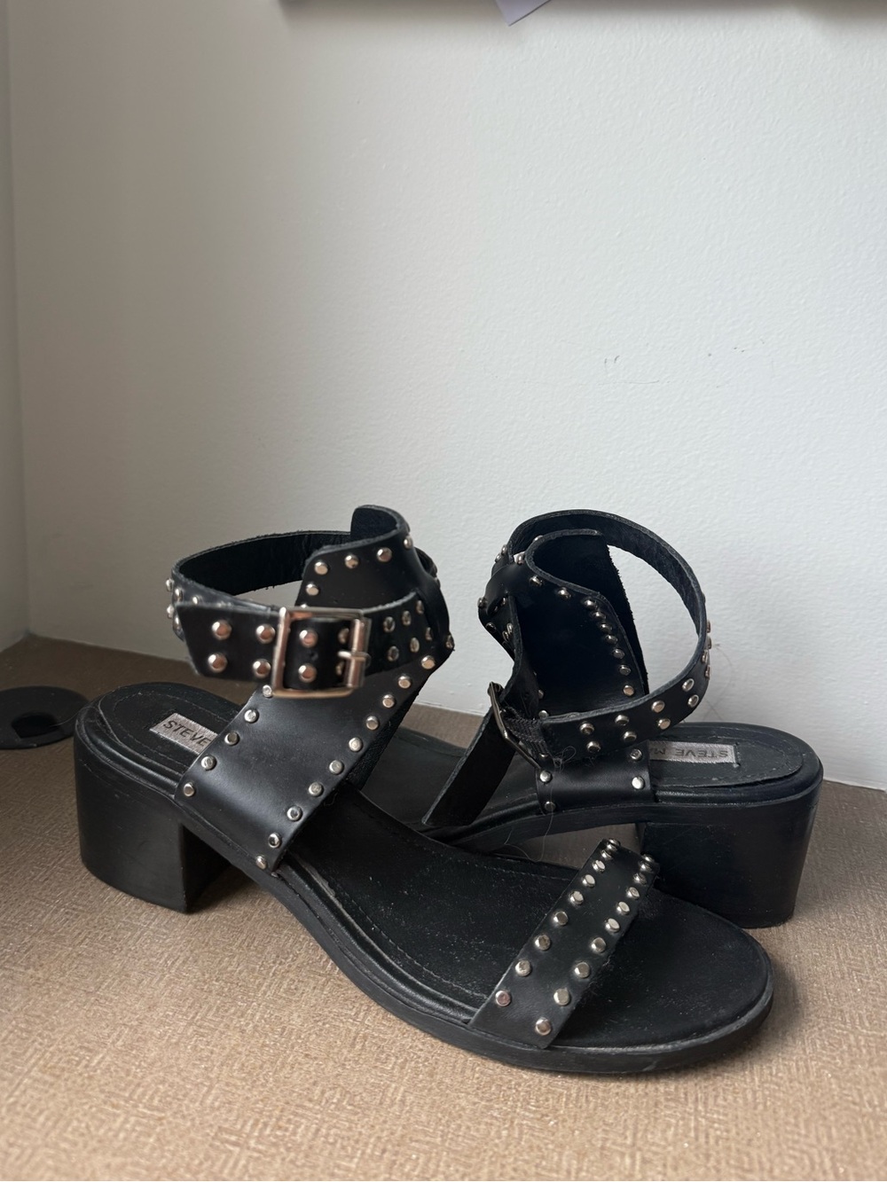 Steve Madden | Gila Black Studded Black Block Heel Sandals